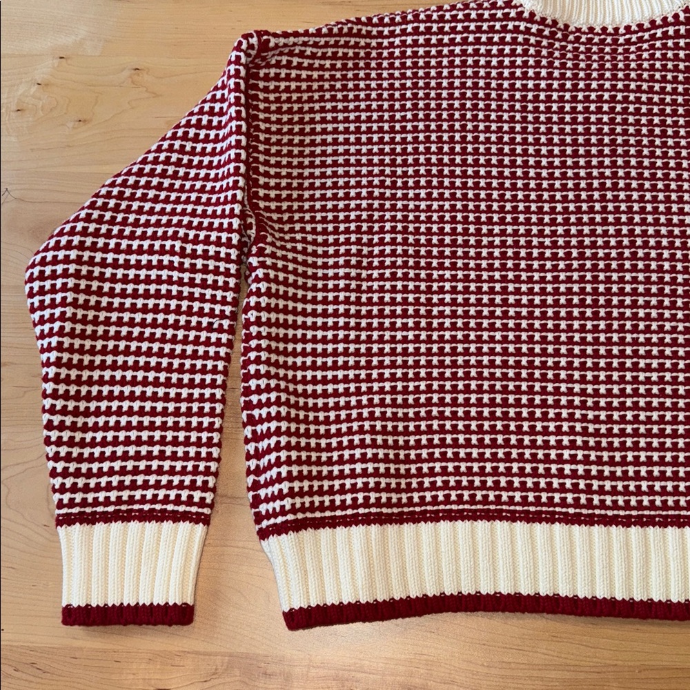 Women’s Madewell Textured Stitch Crewneck Sweater in  Ivory and Ruby Stripe M - Picture 9 of 12
